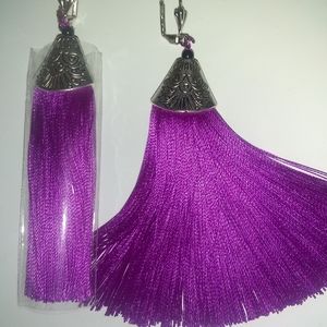 Handmade Tassel Earrings W Antique Silver Cap 3.5"